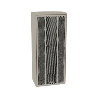 Modèle 3D d'une enceinte colonne rectangulaire beige moderne avec grille perforée foncée.