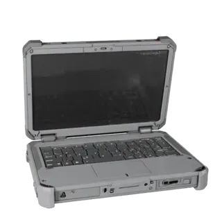 Rugged Portable Workstation 3D model, three-quarter studio product render, showing brushed metal, form detail.