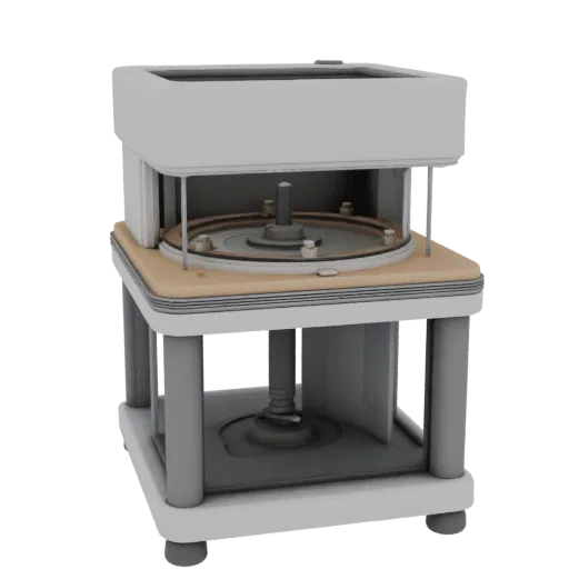 Modelo 3D de Centrífuga de Sala de Aula, vista de perfil lateral, renderização de viewport técnico, mostrando vidro, formas r