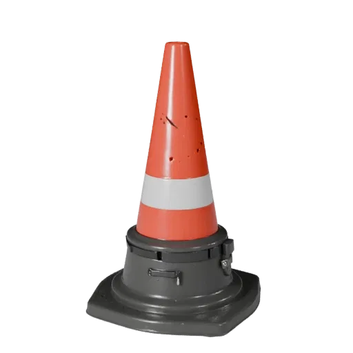 Warehouse Safety Cone Product Viz 3D model, three-quarter studio product render, showing plastic shells, form detail.