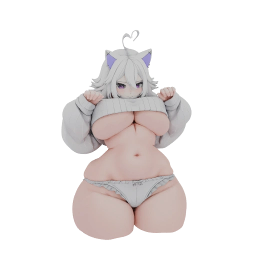 Chubby Neko Girl in Oversized Sweater 3D Model