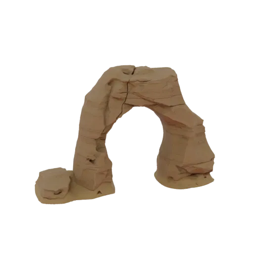 Sandstone Arch Rock Printable 3D model, isometric tabletop STL render, showing stratified stone, dune ridges.