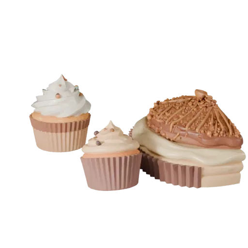 Celebration Cupcake Product Viz 3D model, three-quarter studio product render, showing cream, sweet food silhouette.