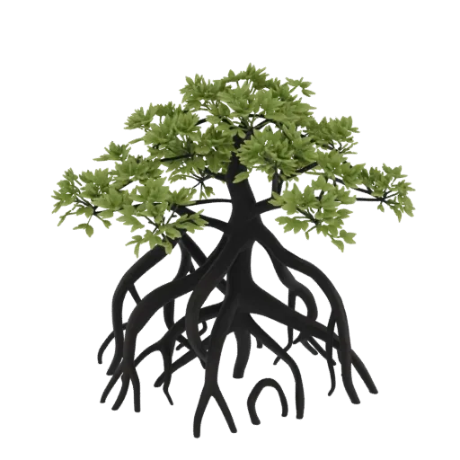 Swamp Mangrove Roots Printable 3D model, isometric tabletop STL render, showing leaf clusters, terrain detail.