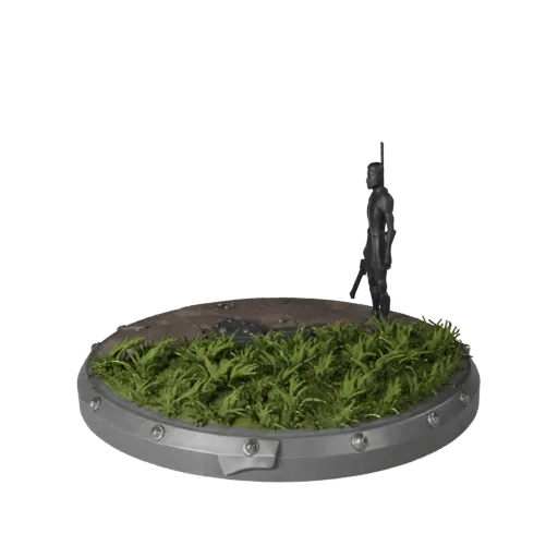 Industrial Round Base low poly 3D model preview showing rim shape, three-quarter game view, height and ground texture