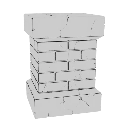 A 3D render of a cracked stone pillar with a decorative cap and base, showing detailed stone textures and cracks.