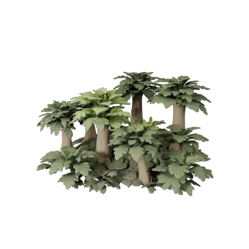Fantasy Leuchtende Pflanzen Set Modulares 3D-Modell, isometrische Ansicht des modularen Kits, zeigt Blattbüschel, Geländedeta