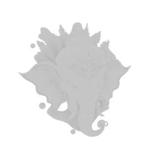 3D model of a Ganesha wall relief, featuring the elephant-headed deity with intricate details on his face, headdress, and dec