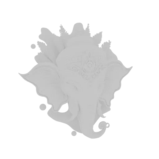 Modèle 3D d'un relief mural de Ganesha, représentant la divinité à tête d'éléphant avec des détails complexes sur son visage,