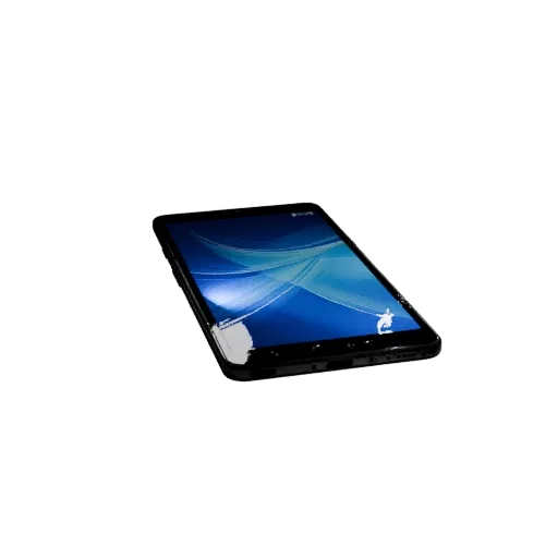 Flagship Tablet Phone Low Poly 3D model, game viewport three-quarter view, showing glass screens, form detail.