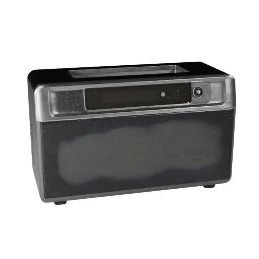 Retro Smart Speaker 3D model, home interior, three-quarter front view, Unreal Engine viewport, plastic detail.