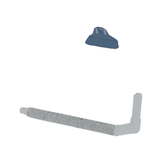 3D model of a flexible, corrugated medical hose with an elbow connector and a nasal pillow mask, set against a white backgrou
