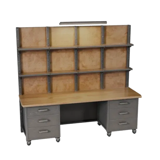 Mechanic Pegboard Wall 3D model, side profile view, technical viewport render, showing steel frames, stable fixtures.