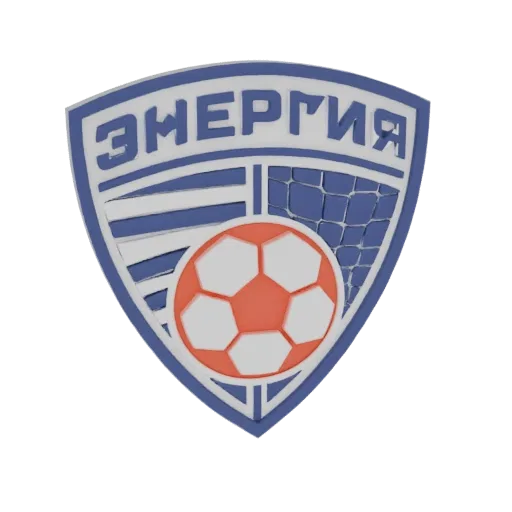 3D model of the FC Energia soccer club logo, featuring a blue and white shield with the Cyrillic text 'ЭНЕРГИЯ', a soccer bal