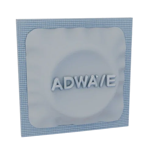 3D model of condom wrapper with textured edges and embossed ADWAVE logo