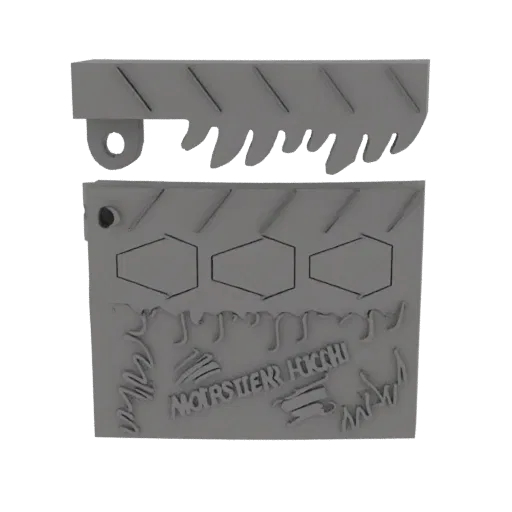3D model of a Monster High themed cookie cutter set, featuring the logo, hexagons, and spooky decorations.