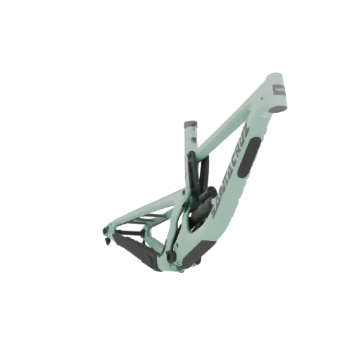 3D model of a Santa Cruz VPP mountain bike frame in a light mint green finish with black suspension components.