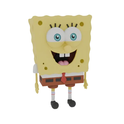 A 3D render of SpongeBob SquarePants standing and smiling, wearing his iconic outfit.