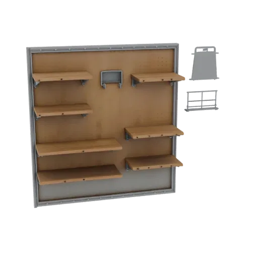 Maker Pegboard Wall Printable 3D model, isometric STL render, showing steel frames, stable fixtures.