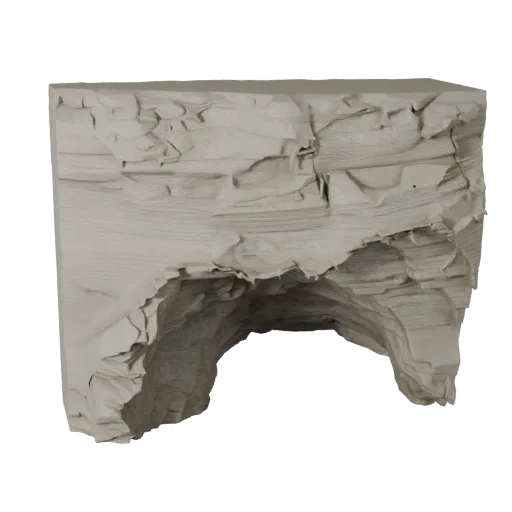Limestone Cave Mouth Unreal Engine 3D model, top-down viewport view, showing stratified stone, rock faces.