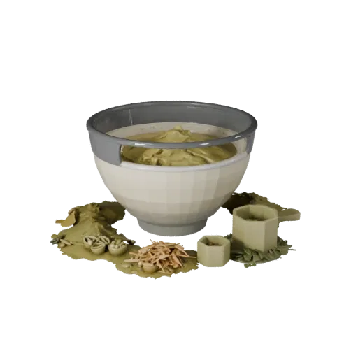 Fresh Herb Flour Bowl Printable 3D model, isometric STL render, showing powders, small ingredient shapes.