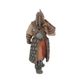 3D model of an Oseram Forgesmith, a fantasy character in detailed armor, carrying a weapon over its shoulder.