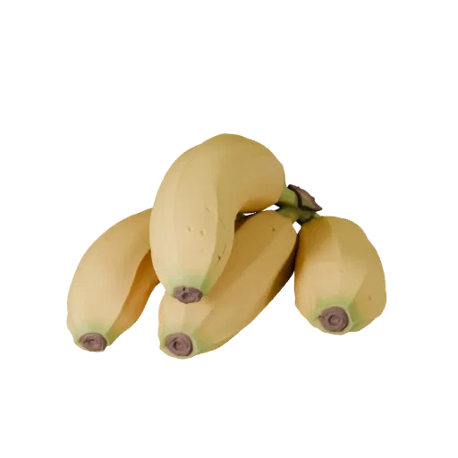 Sliced Banana Bunch 3D model, three-quarter front view, Unity viewport, showing skin pores, recognizable fruit forms.