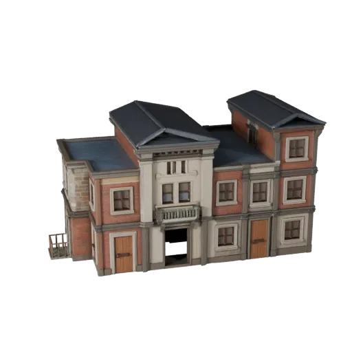 Modular Medieval Building Kit stylized 3D model, isometric stylized game environment view, showing modular building kit materials and architectural detail