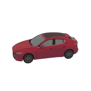 3D model of a red Mazda 3 hatchback viewed from a three-quarter angle against a white background.