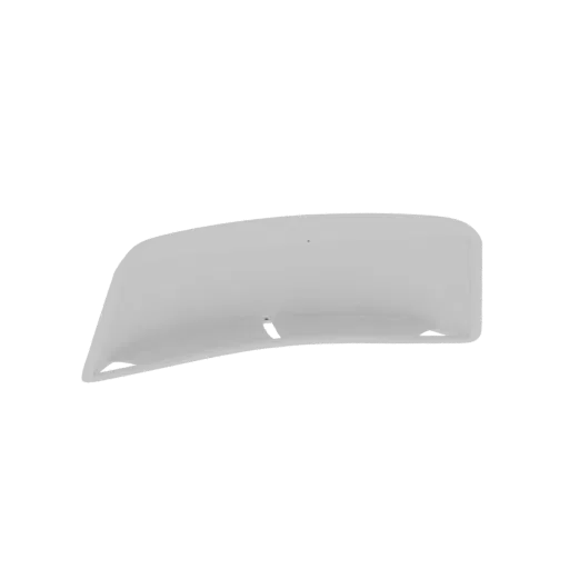A 3D model of a curved white windshield visor, presented against a white background.