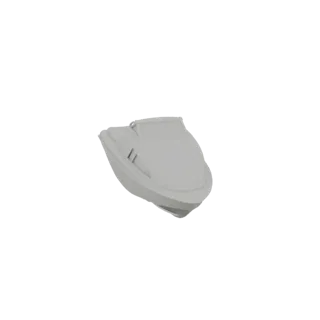 A 3D render of a sleek, modern speedboat with a gray finish, viewed from a slight angle.