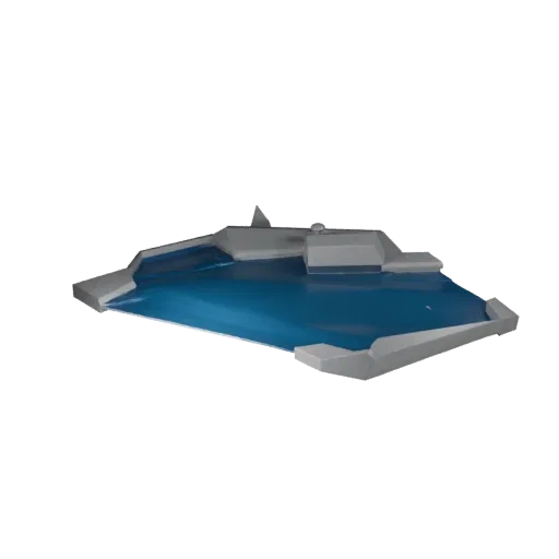 Flooded Street Environment Low Poly 3D model, game viewport three-quarter view, showing wet stone, terrain detail.