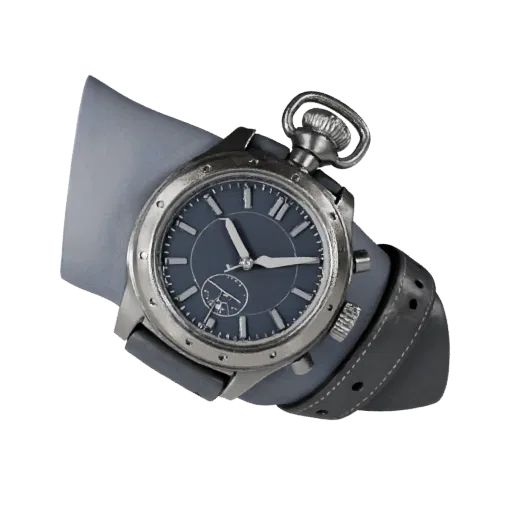 Digital Pocket Watch 3D model, three-quarter front view, Unity viewport, showing metal cases, wrist scale.