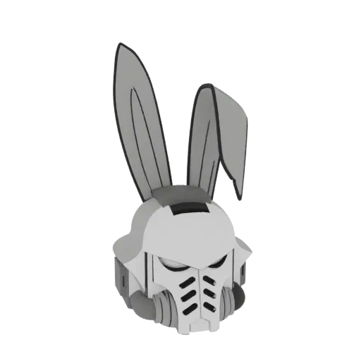 Modèle 3D de casque futuriste de Marine Spatiale avec de grandes oreilles de lapin, rendu en niveaux de gris.