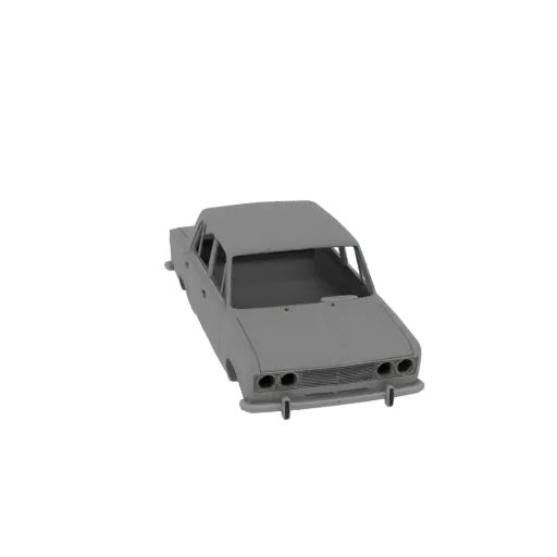 3D model of a classic grey sedan, viewed from a three-quarter front angle, against a white background.
