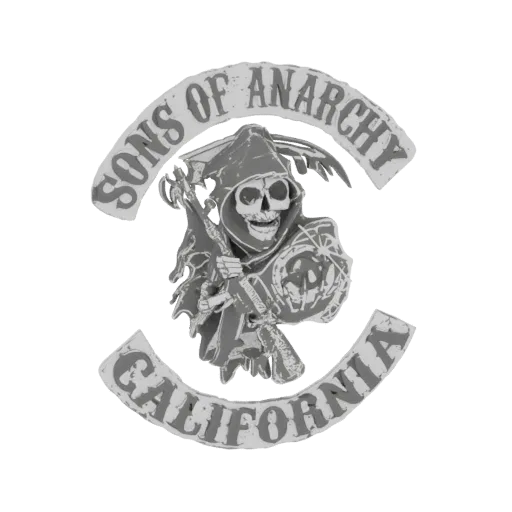 3D model of the Sons of Anarchy grim reaper emblem with 'Sons of Anarchy California' text.
