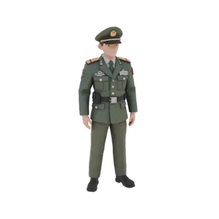 Modelo 3D de militar em uniforme verde e boné, em pé