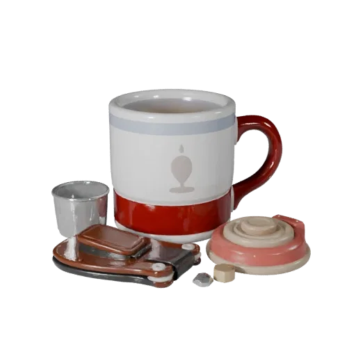 Cozy Mug Modular 3D model, isometric modular kit view, showing ceramic, recognizable everyday shapes.