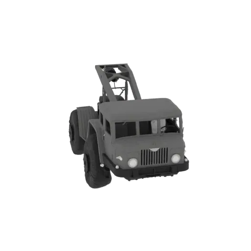 A 3D render of a gray, heavy-duty tow truck with large tires and a visible towing mechanism, set against a white background.