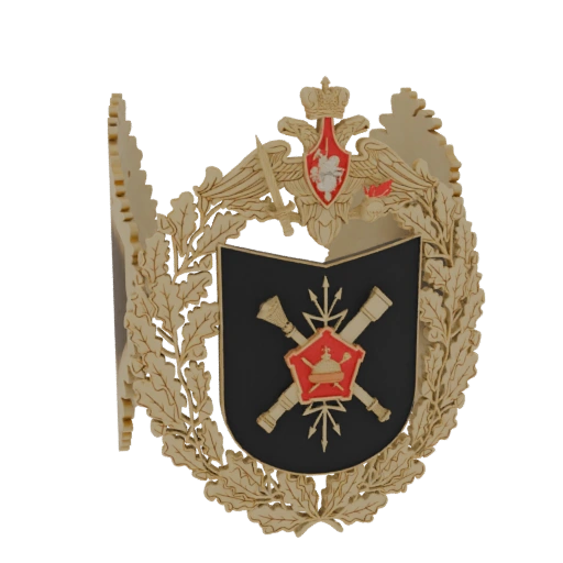 Golden Military Emblem with Oak Wreath and Crossed Cannons