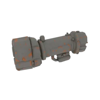 A low-poly, rusty tactical flashlight 3D model with a weathered iron finish, presented in a retro 2000s PC game style.