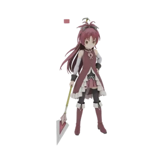 Modèle 3D de Kyoko Sakura de Madoka Magica, debout avec sa lance, personnage anime