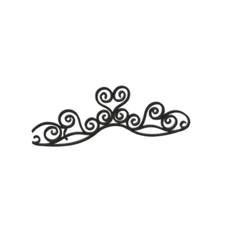 Modèle 3D d'un diadème noir orné de volutes complexes et d'une forme de cœur centrale, sur fond blanc.