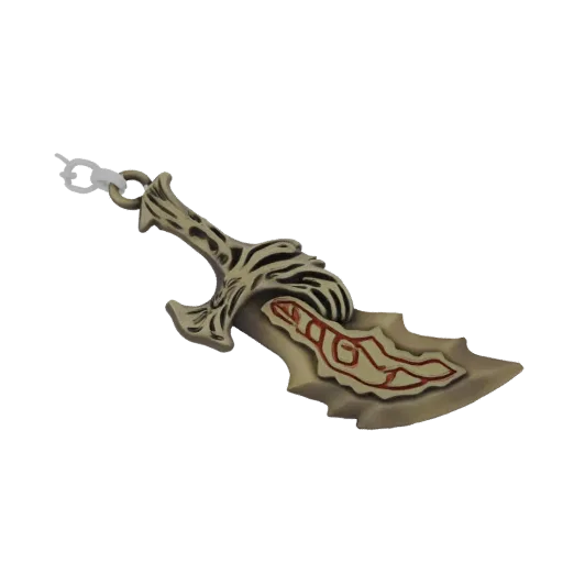 3D model of a tribal bone dagger with a serrated blade and red markings on a black background.