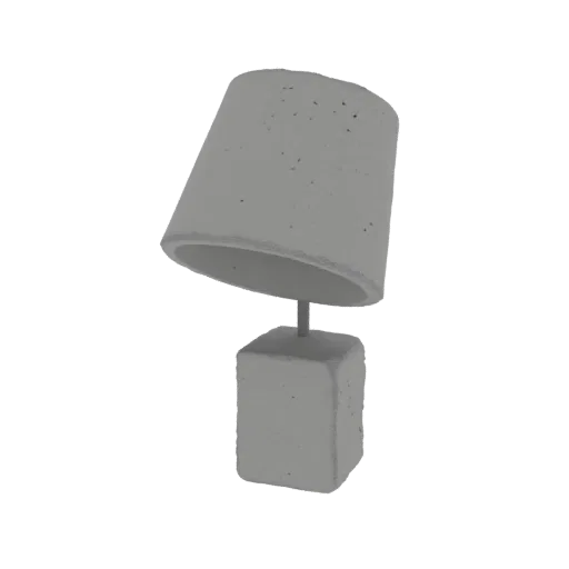 3D model of a brutalist table lamp made of gray concrete with a cubic base and conical lampshade.