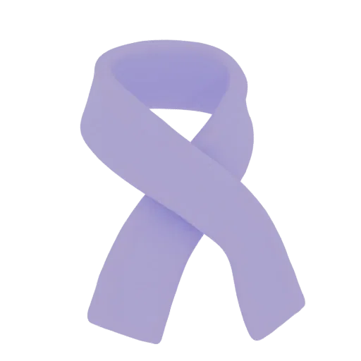 3D model of a soft lilac ribbon, symbol of support and awareness, on a black background
