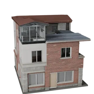 Modello 3D high poly Kit Modulare Suburbano, vista ravvicinata di rendering architettonico, che mostra materiali del kit di c