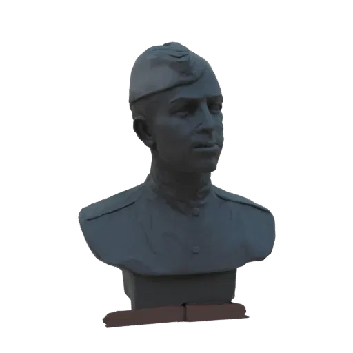 3D model bust of a Soviet soldier wearing a military cap and uniform, depicted with a serious expression.