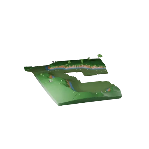 Jungle Lagoon Scene Unity 3D model, isometric viewport view, showing wet stone, layered vegetation clusters.