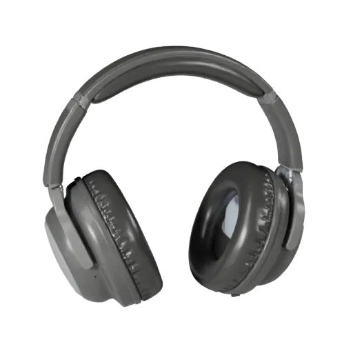 Wireless Noise Canceling Headset 3D model, three-quarter front view, Unity viewport, showing soft ear pads, form detail.